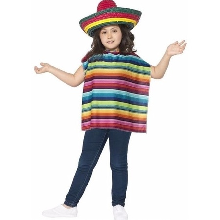 Poncho and sombrero multi colour for kids