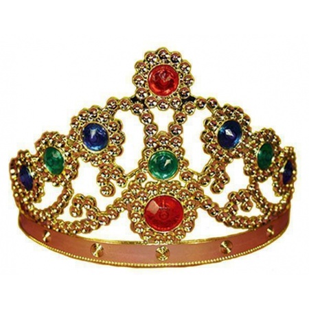 Koninginnedag gouden kroon met gekleurde stenen