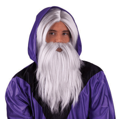 Grey wizard wig with beard