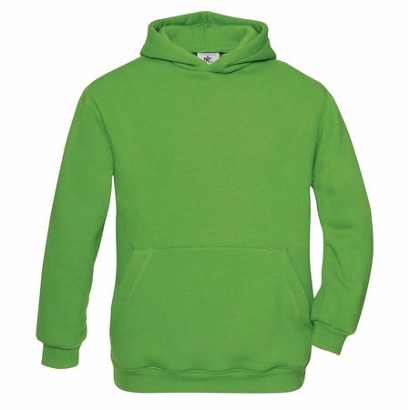 Green cotton blend sweater with hood for girls