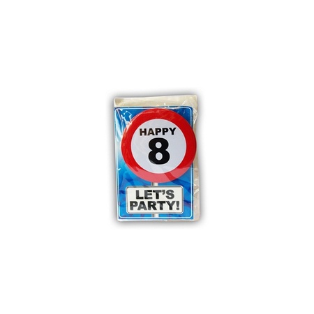 8 jaar verjaardagskaart met button
