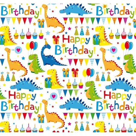 Wrapping paper white with Happy Birthday 70 x 200 cm