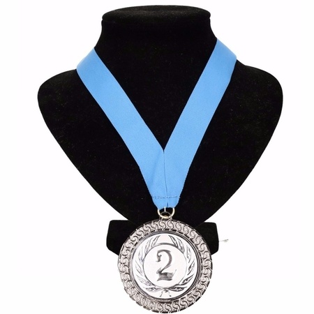 Zilveren medaille met lint lichtblauw