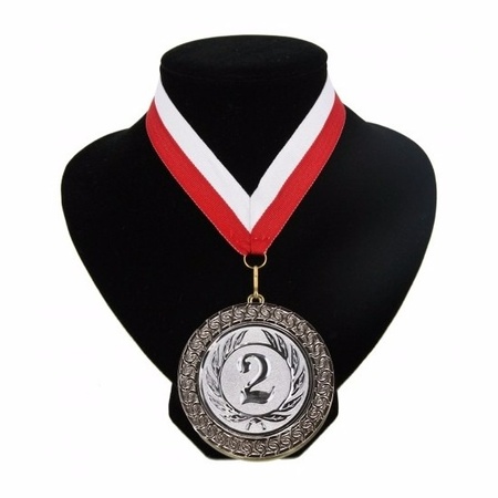 Zilveren medaille met lint wit en rood