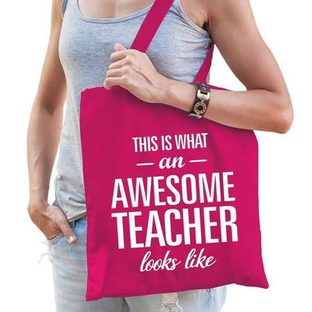 Awesome teacher cotton bag pink  