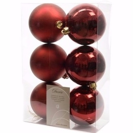 Donkerrode Cosy Christmas onbreekbare kerstballen 6 stuks