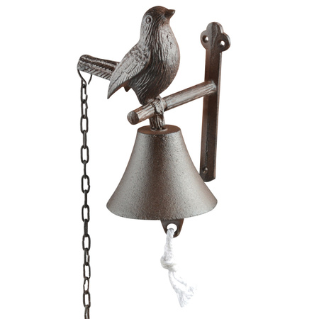 Classic doorbell brown cast iron  with a bird19 cm