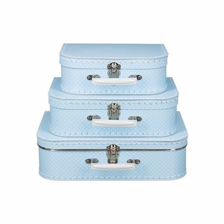 Koffertjes voor kinderen licht blauw met wit 25 cm