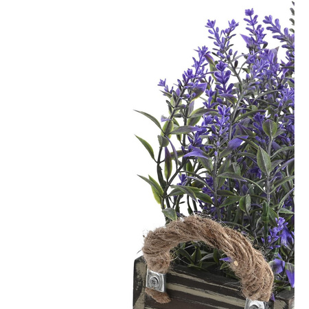 Lavendel bloemen kunstplant in houten bloempot - 2x - donkerpaarse bloemen - 30 x 12 x 21 cm