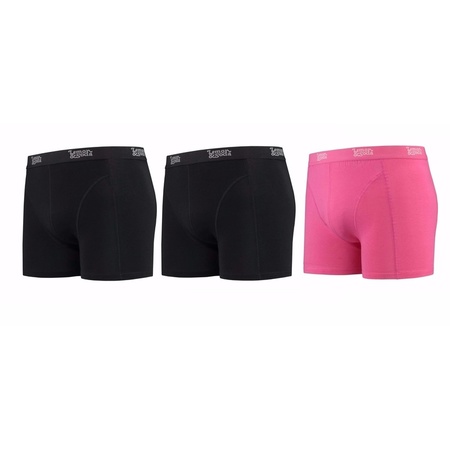 Heren ondergoed 2x zwarte 1x roze boxershorts Lemon and Soda S