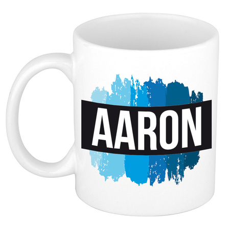 Name mug Aaron with blue paint marks  300 ml