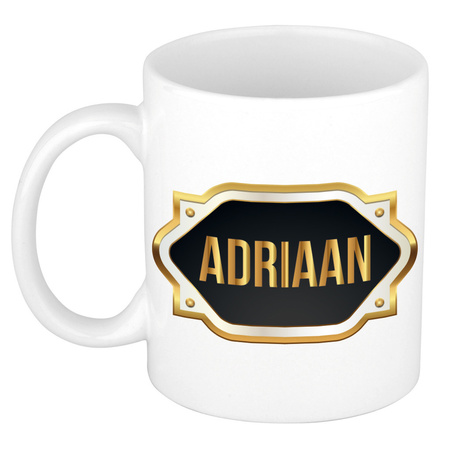 Name mug Adriaan with golden emblem 300 ml