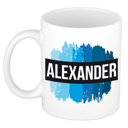 Name mug Alexander with blue paint marks  300 ml