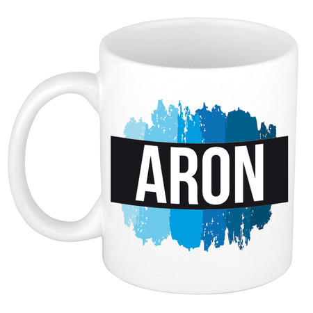 Name mug Aron with blue paint marks  300 ml
