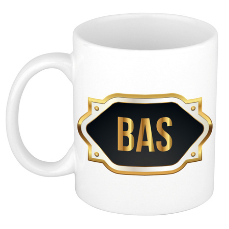 Name mug Bas with golden emblem 300 ml