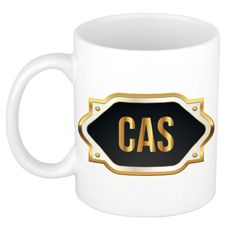 Name mug Cas with golden emblem 300 ml