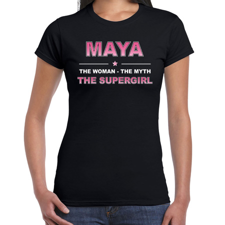 Naam cadeau t-shirt / shirt Maya - the supergirl zwart voor dames