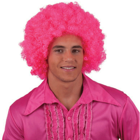 Disco hippie pruik neon roze