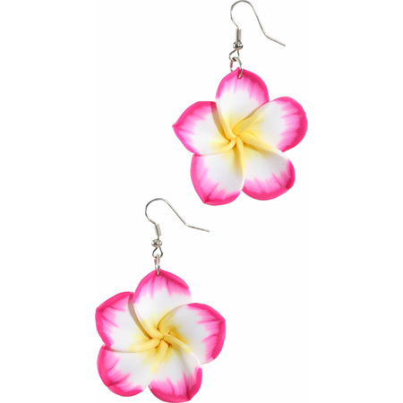 Dames oorbellen met roze hawaii bloem