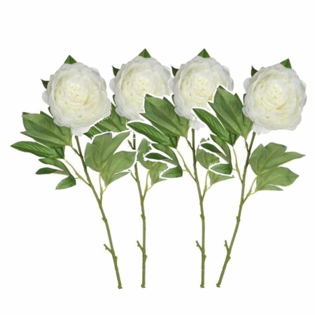 Set van 4x stuks creme witte pioenroos/rozen kunstbloemen 76 cm