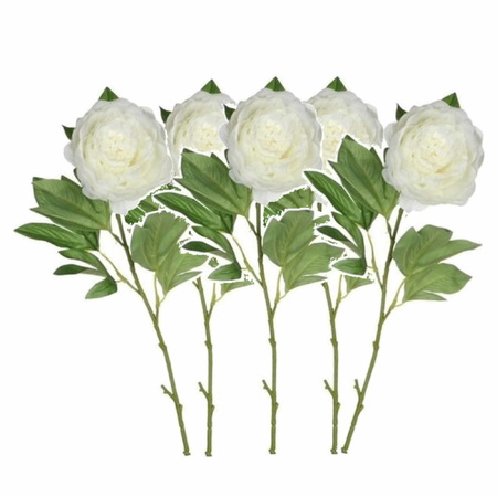 Set of 5x pieces creme white  peony roses artificial flowers 76 cm
