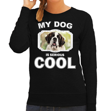 Sint bernard honden sweater / trui my dog is serious cool zwart voor dames