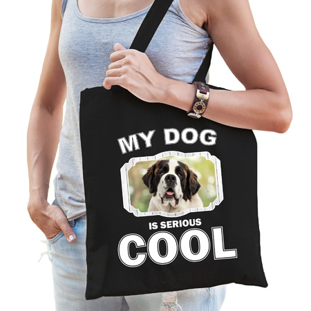 Sint bernard honden tasje zwart volwassenen en kinderen - my dog serious is cool kado boodschappenta