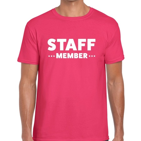 Staff member / personeel tekst t-shirt roze heren