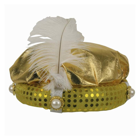 Feestartikelen Sultan hoed goudkleurig met pluim