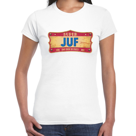 Super juf cadeau / kado t-shirt vintage wit voor dames