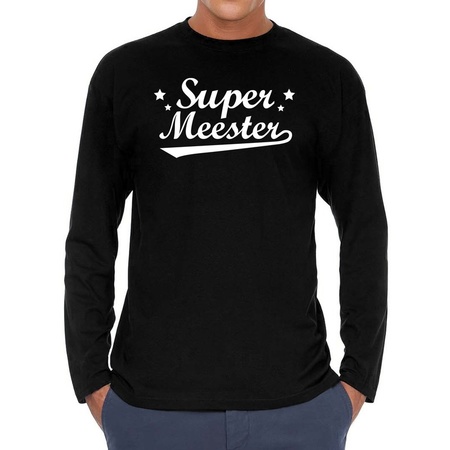 Super meester cadeau t-shirt long sleeves zwart heren