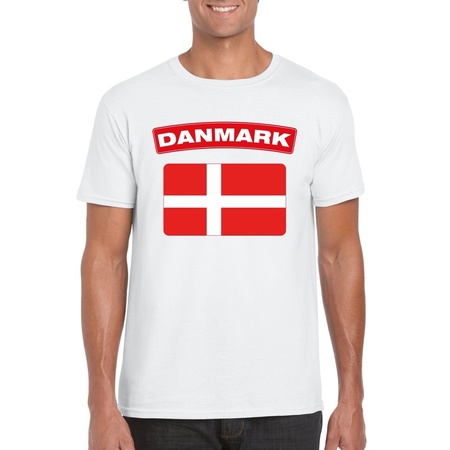 T-shirt met Deense vlag wit heren