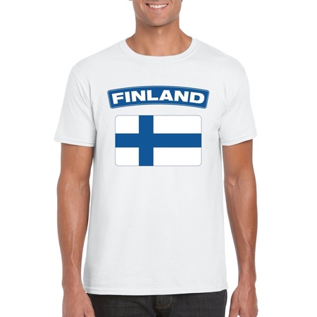 T-shirt met Finse vlag wit heren