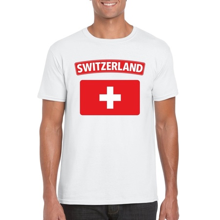 T-shirt met Zwitserse vlag wit heren