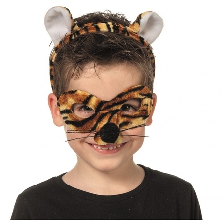 Dierenmasker met tiara tijger voor kids