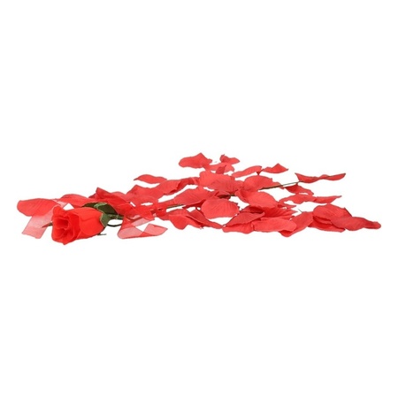 Valentijnsdag budget rode roos 45 cm kunstbloem met strooiblaadjes