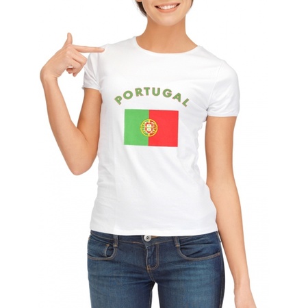 Feestartikelen dames wit t-shirt  met vlag Portugal print