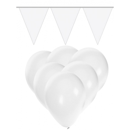 White decoration 15 balloons and 2 flaglines