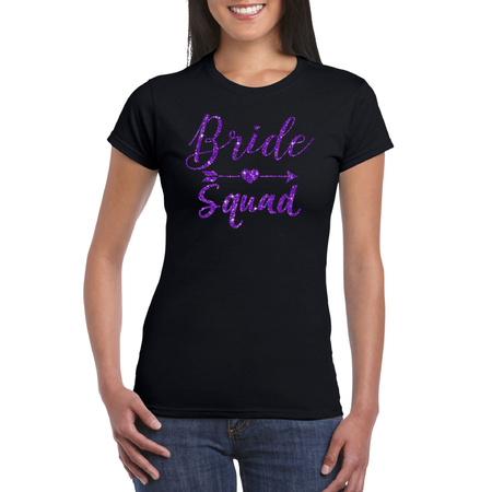 Zwart Bride Squad t-shirt met paarse glitters dames